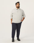 Wide the Brand | Long Sleeve Stretch Polo Shirt | XL to 6XL | Light Grey