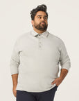 Wide the Brand | Long Sleeve Stretch Polo Shirt | XL to 6XL | Light Grey