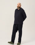 Wide the Brand | Long Sleeve Stretch Polo Shirt | XL to 6XL | Navy Blue