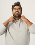 Wide the Brand | Long Sleeve Stretch Polo Shirt | XL to 6XL | Light Grey