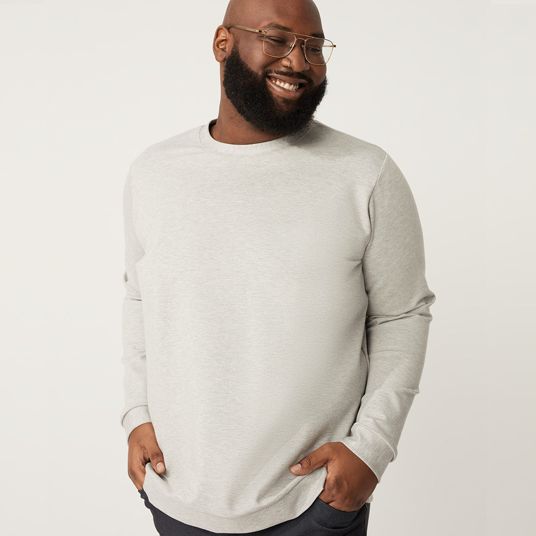 Wide the Brand | Stretch Crewneck Sweater | XL to 6XL | Light Grey