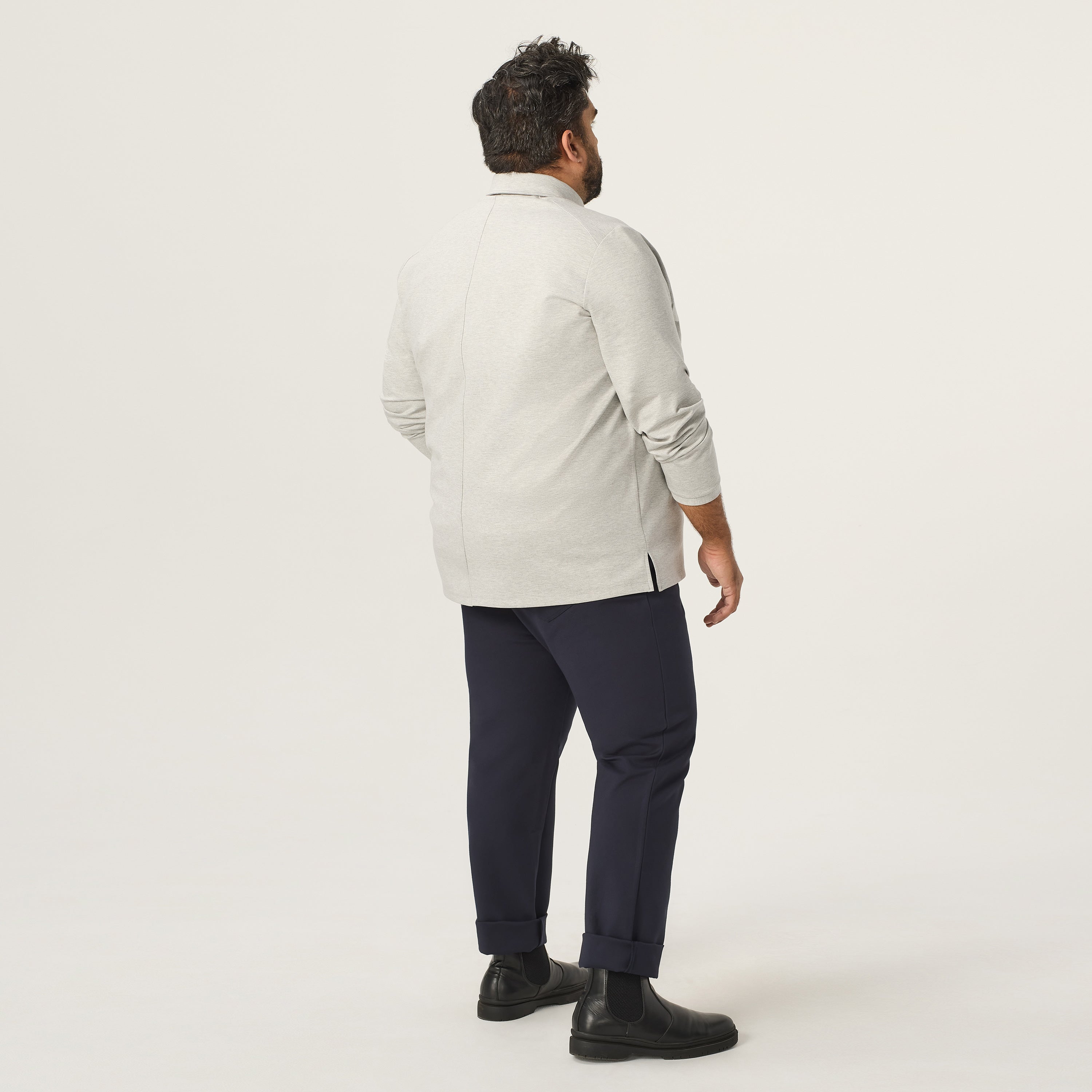 Wide the Brand | Long Sleeve Stretch Polo Shirt | XL to 6XL | Light Grey