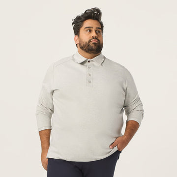 Wide the Brand | Long Sleeve Stretch Polo Shirt | XL to 6XL | Light Grey