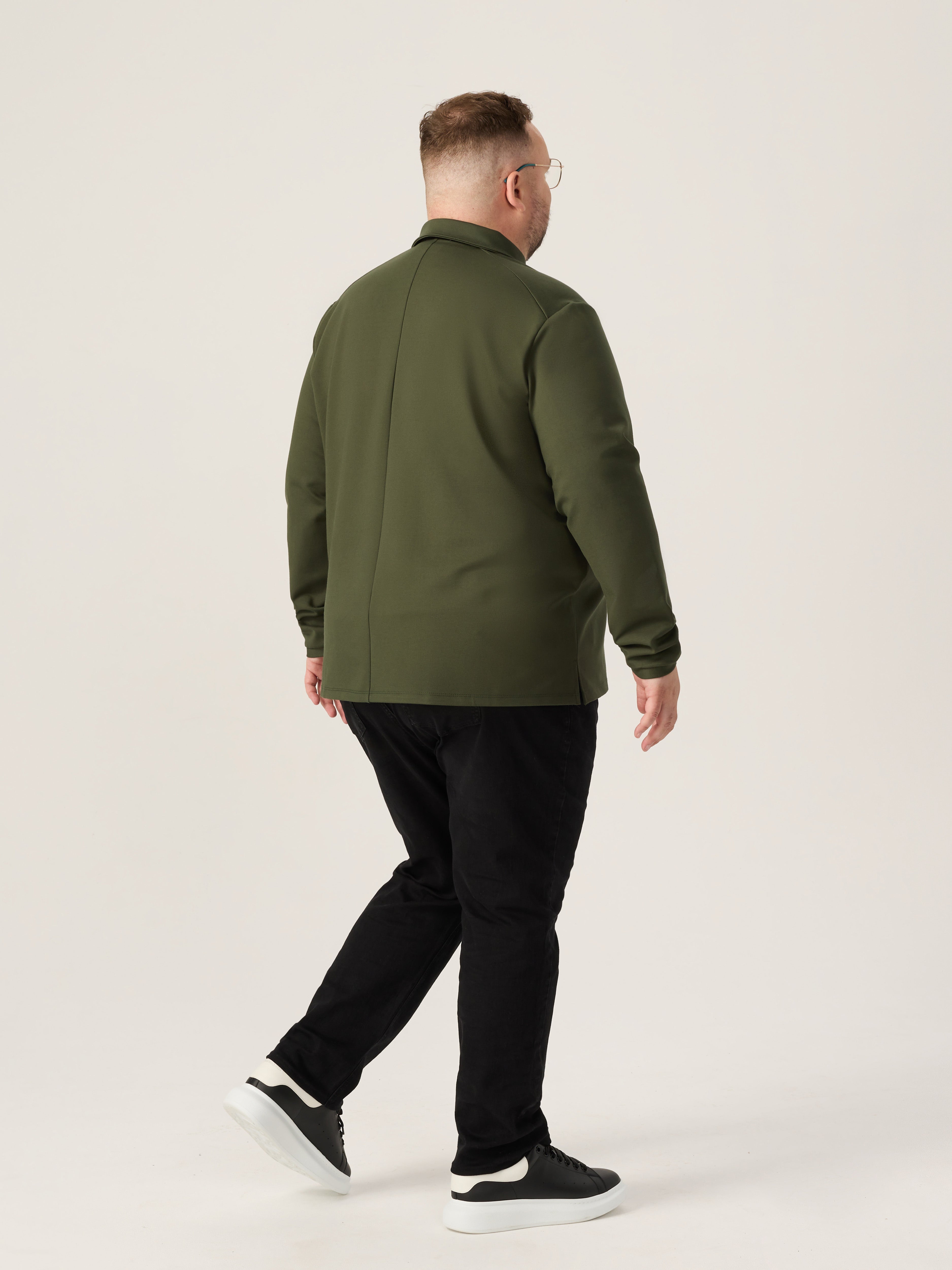 Wide the Brand | Long Sleeve Stretch Polo Shirt | XL to 6XL | Forest Green