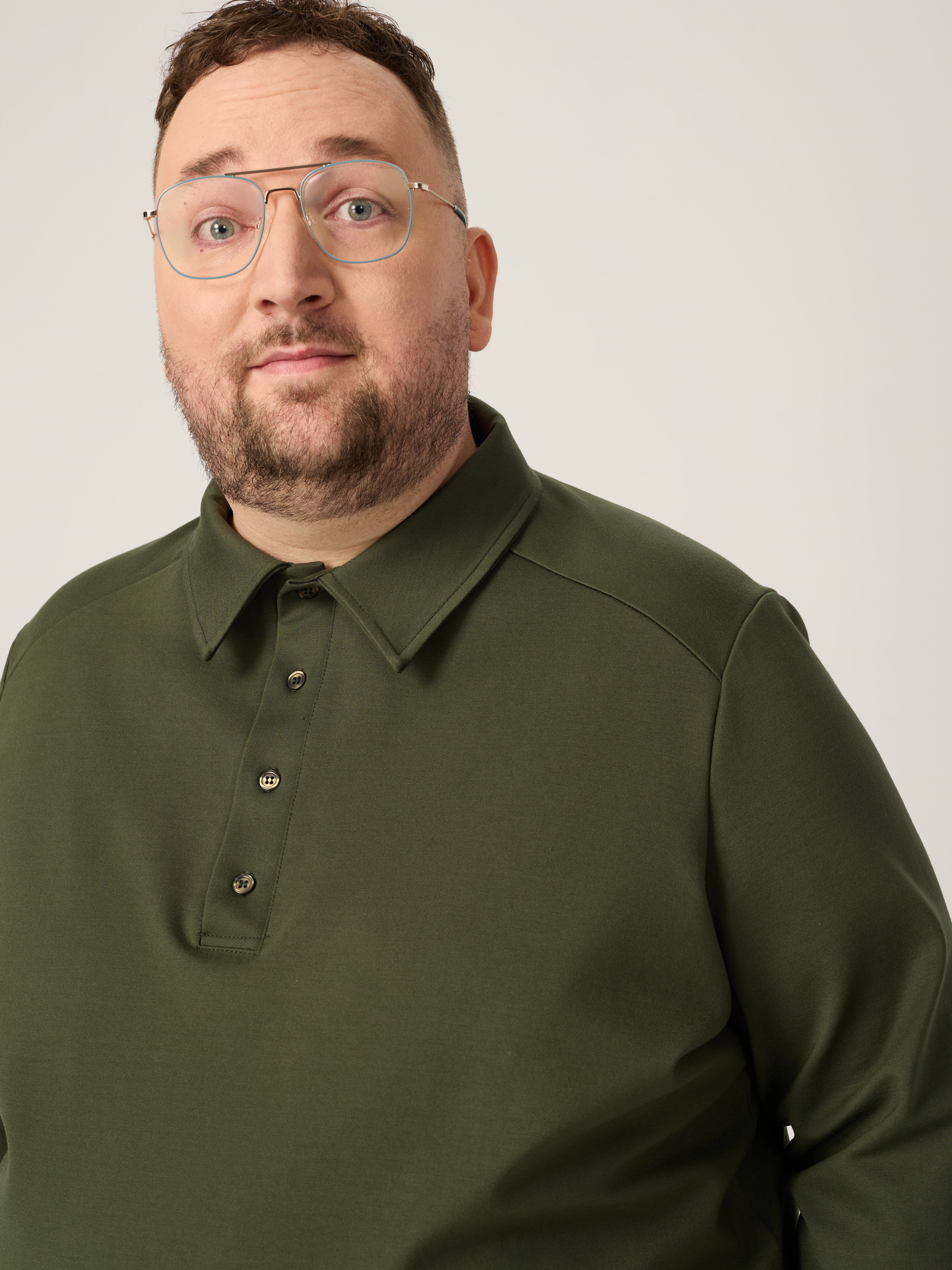 Wide the Brand | Long Sleeve Stretch Polo Shirt | XL to 6XL | Forest Green