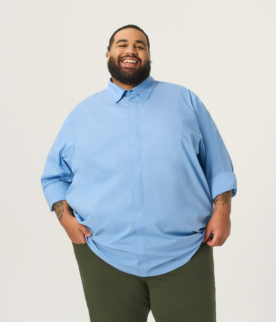 Wide the Brand | Long Sleeve Stretch Shirt | XL to 6XL | Peri Blue