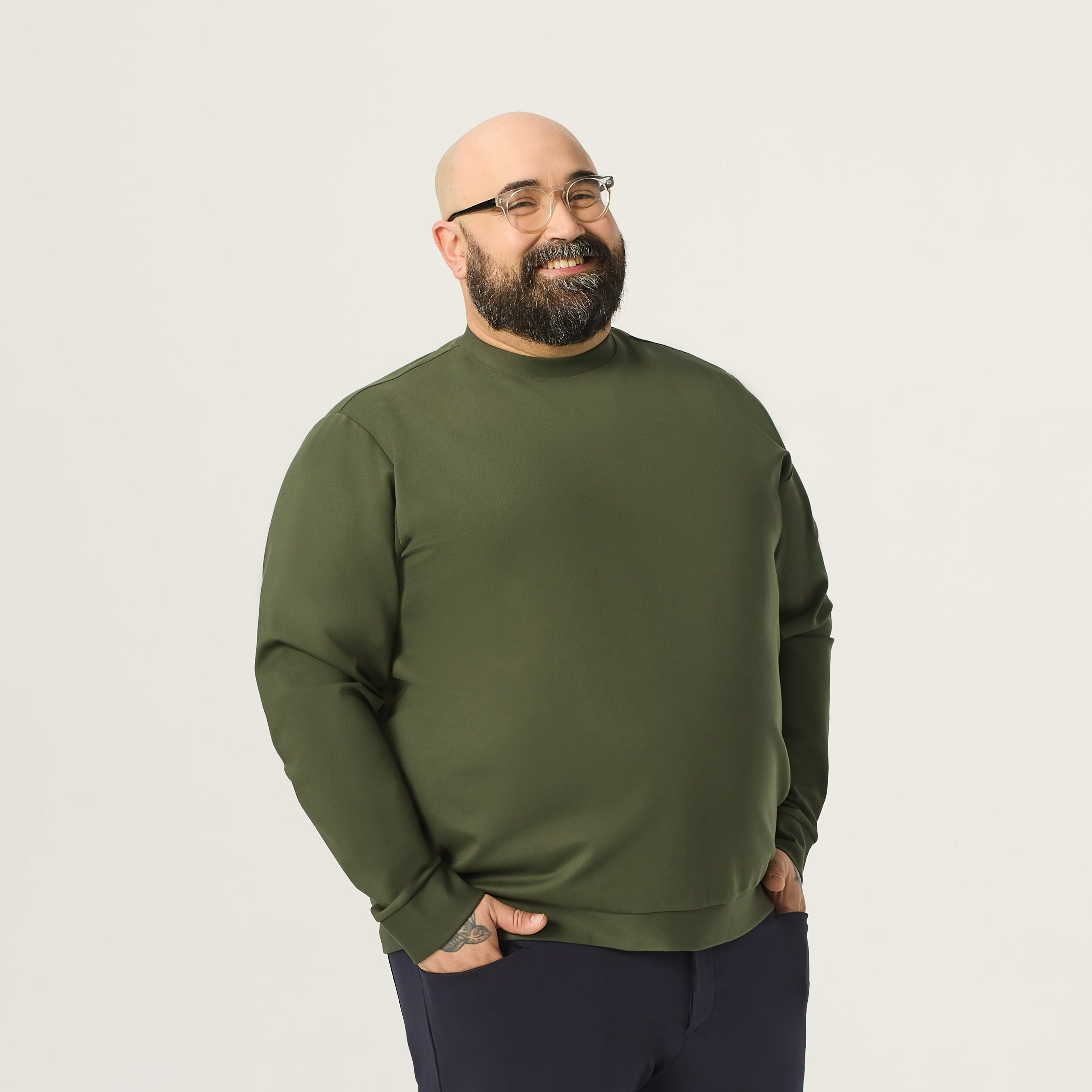 Wide the Brand | Stretch Crewneck Sweater | XL to 6XL | Forest Green